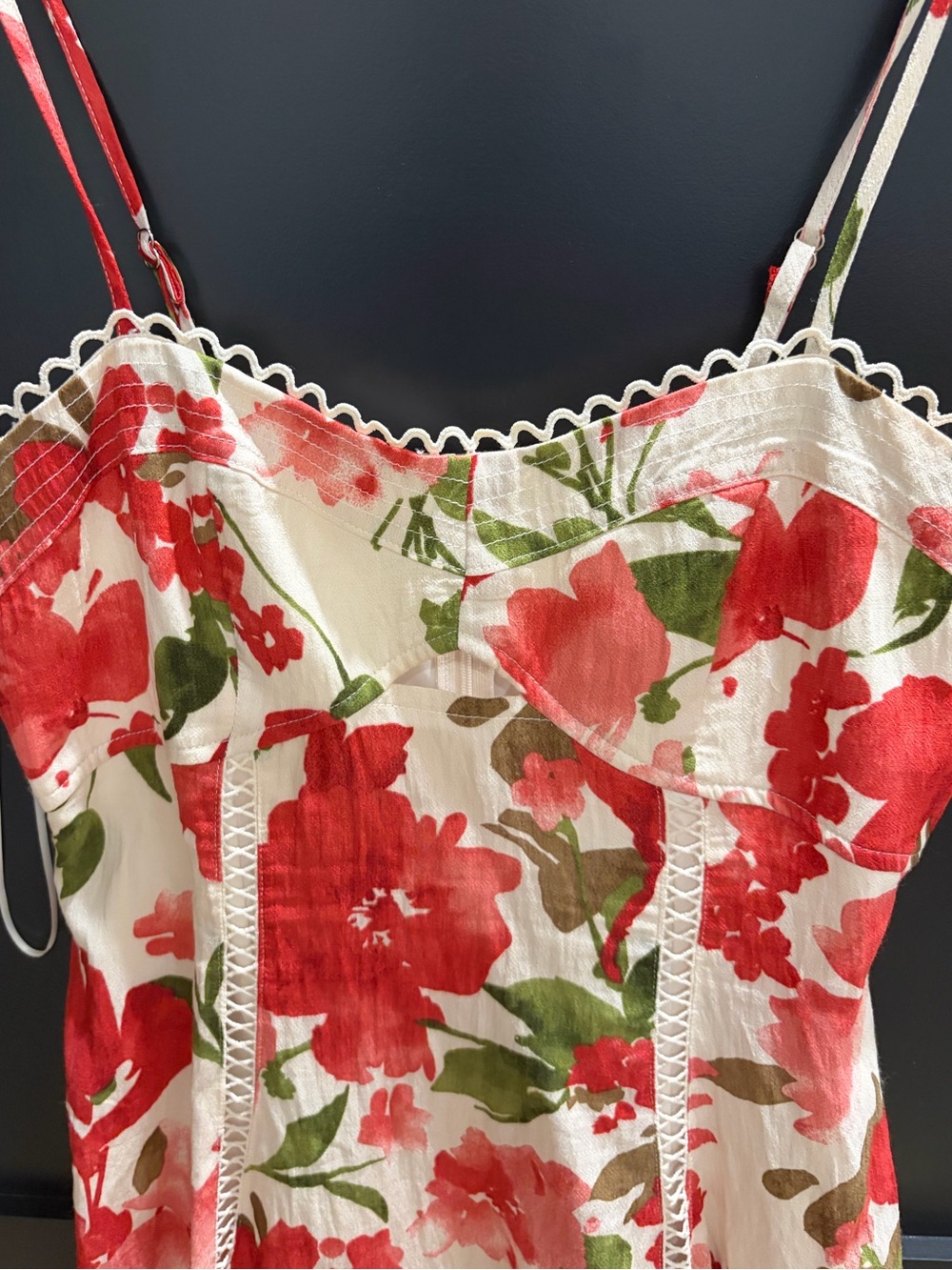 Red Floral Spaghetti-Strap Mini Dress - Picture 3 of 5